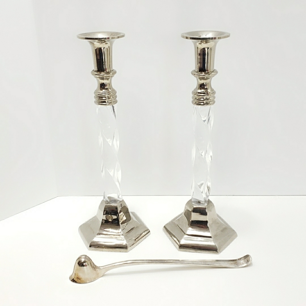 Silver and Acrylic Candle Holders and Snuffer